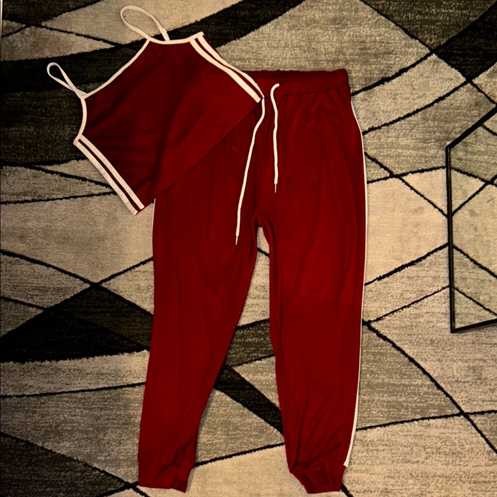 SHEIN Red Track Pants with Sporty White Trim